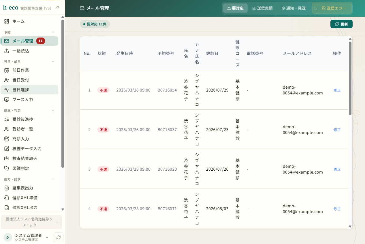 メール送信管理画面